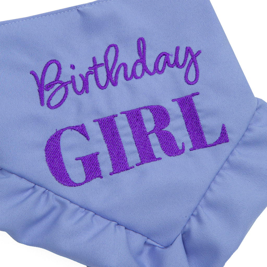 Bandana Birthday Girl Skirt Pink and Purple | Embroidered Pawty Time Pet Bandana for Dog & Cat with Snap
