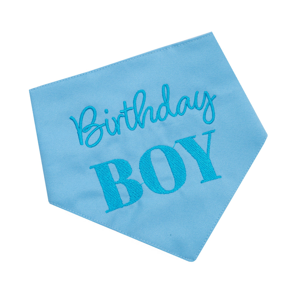 Bandana Birthday Boy Blue and Green | Embroidered Pawty Time Pet Bandana for Dog & Cat with Snap