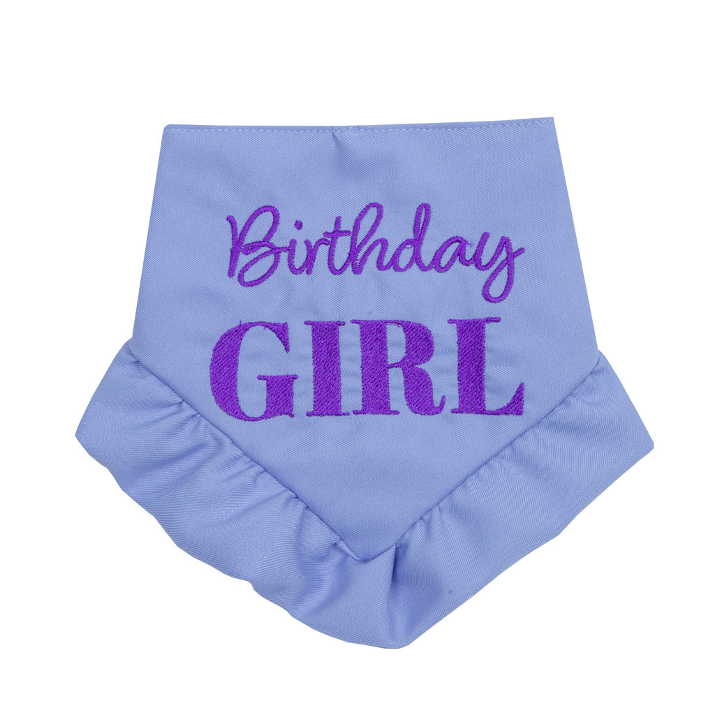 Bandana Birthday Girl Skirt Pink and Purple | Embroidered Pawty Time Pet Bandana for Dog & Cat with Snap
