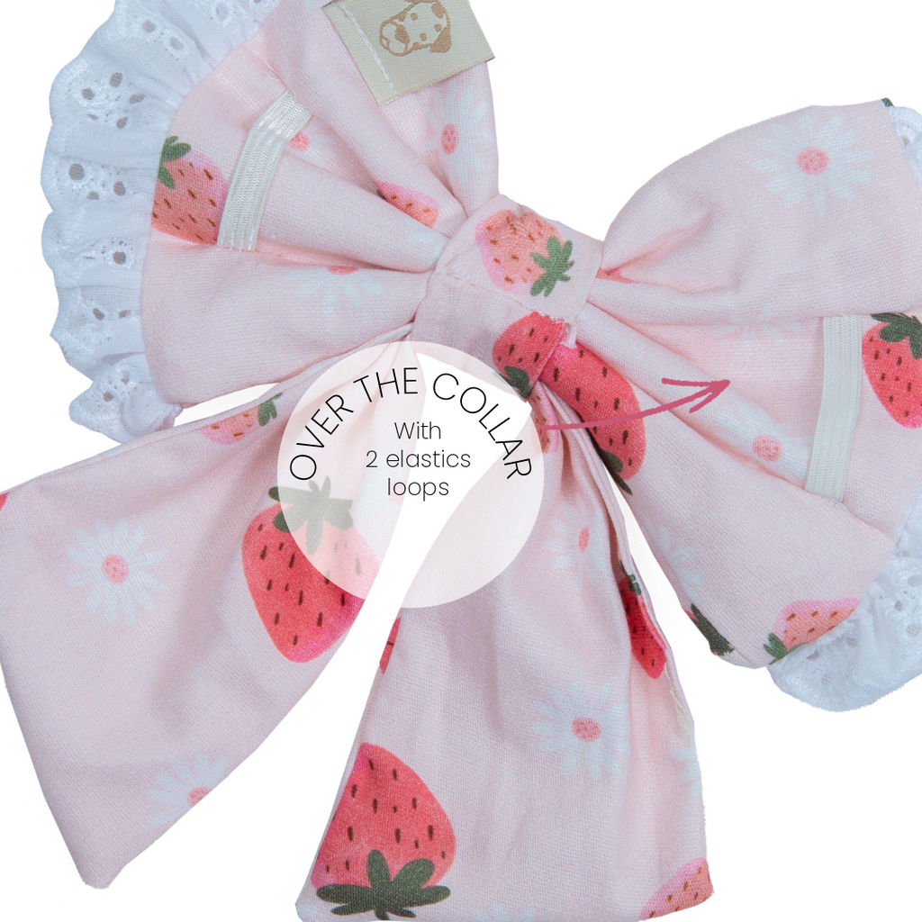 Pet Sailor Bow Strawberry Field with Ruffle | Sunny Day Collection - Summer  (Slip on collar)