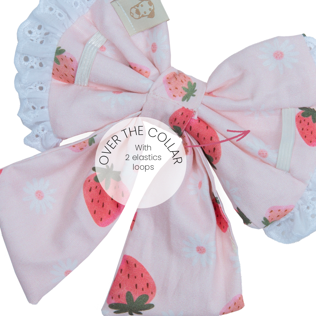 Pet Sailor Bow Strawberry Field with Ruffle | Sunny Day Collection - Summer  (Slip on collar)