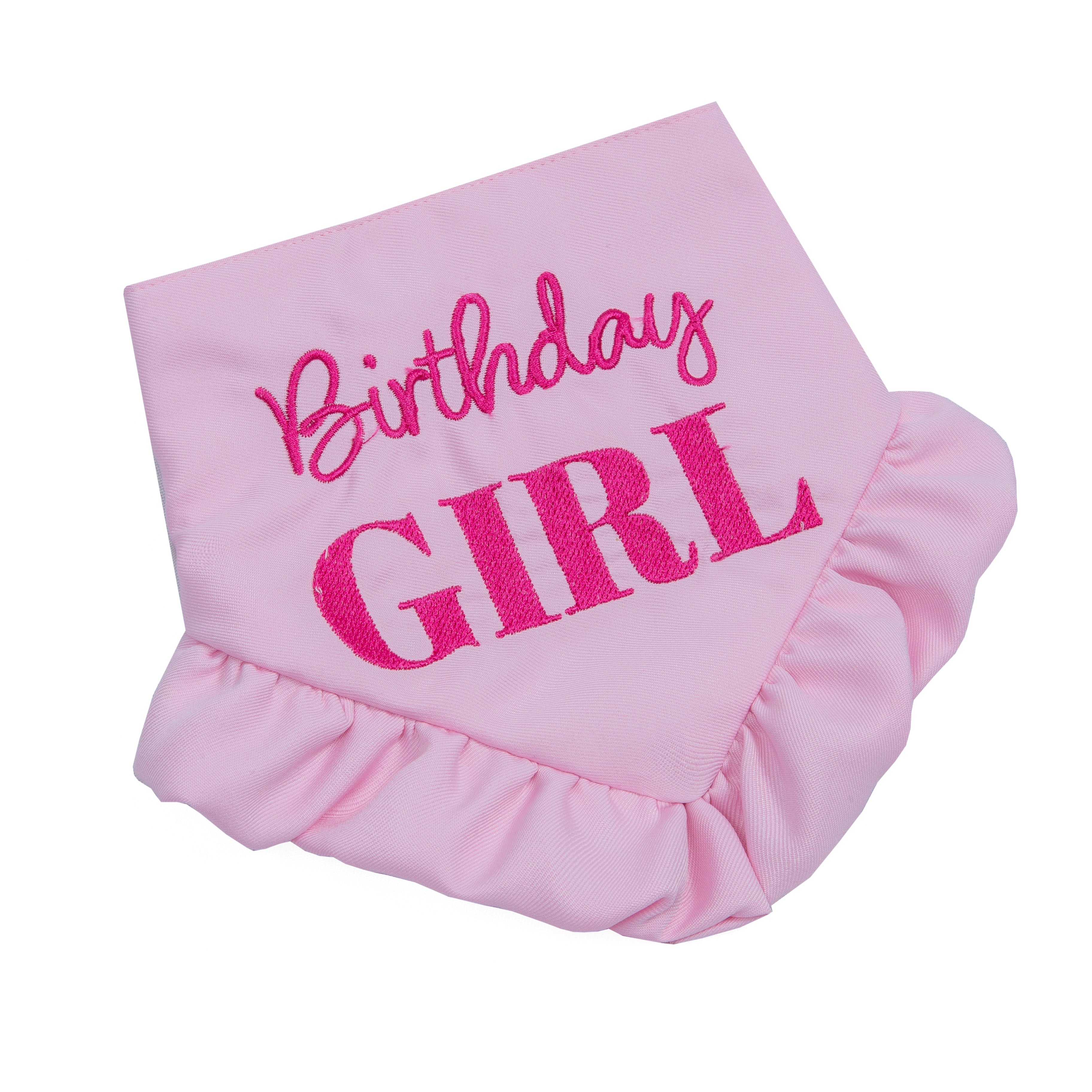 Bandana Birthday Girl Skirt Pink and Purple | Embroidered Pawty Time Pet Bandana for Dog & Cat with Snap