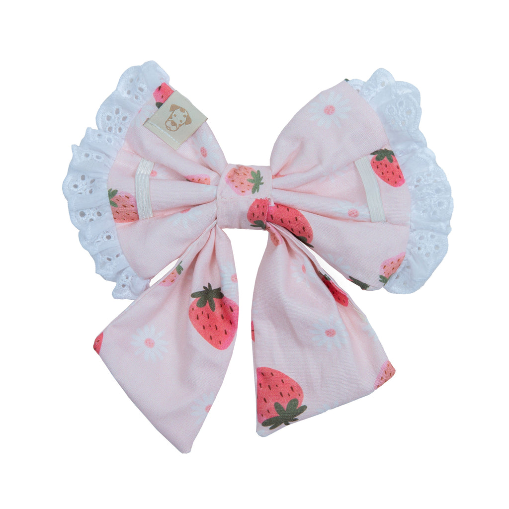 Pet Sailor Bow Strawberry Field with Ruffle | Sunny Day Collection - Summer  (Slip on collar)
