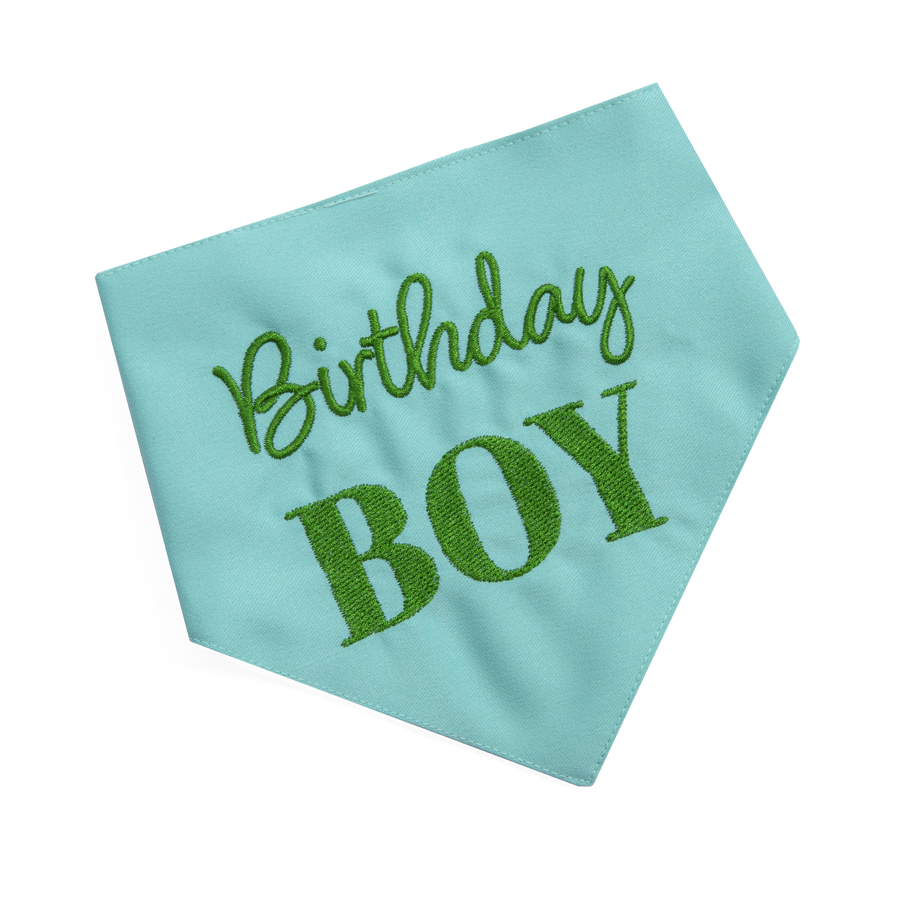 Bandana Birthday Boy Blue and Green | Embroidered Pawty Time Pet Bandana for Dog & Cat with Snap