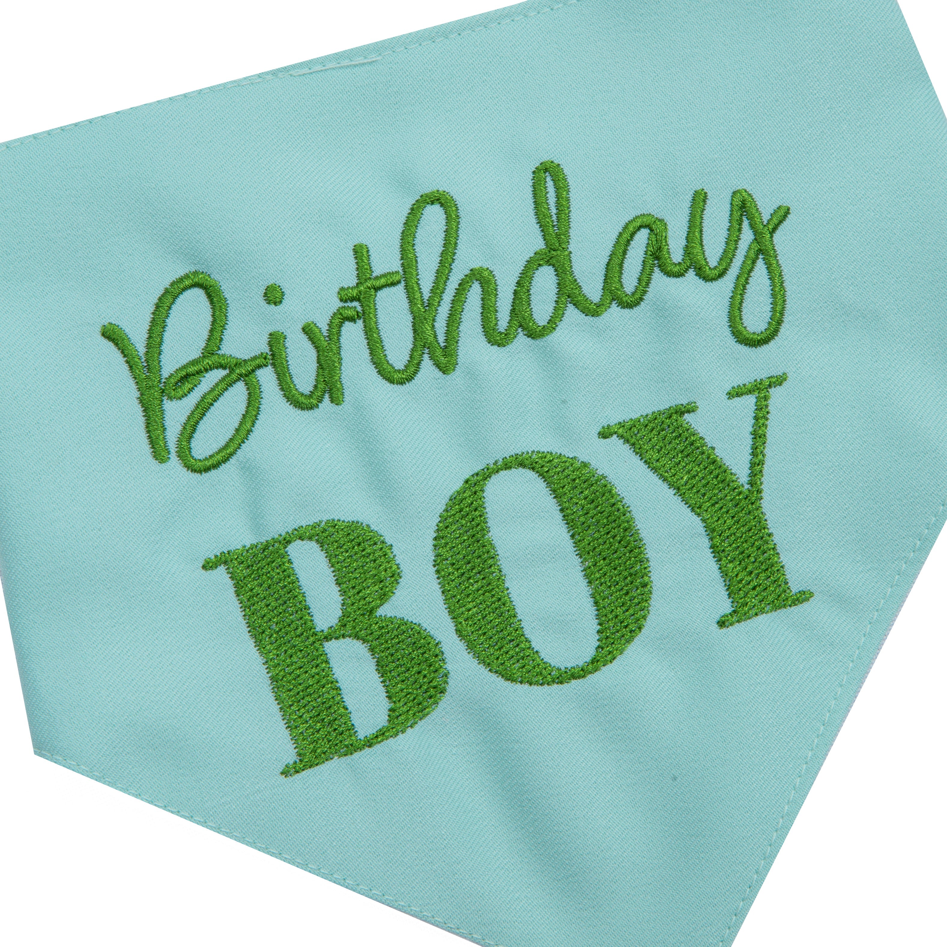 Bandana Birthday Boy Blue and Green | Embroidered Pawty Time Pet Bandana for Dog & Cat with Snap