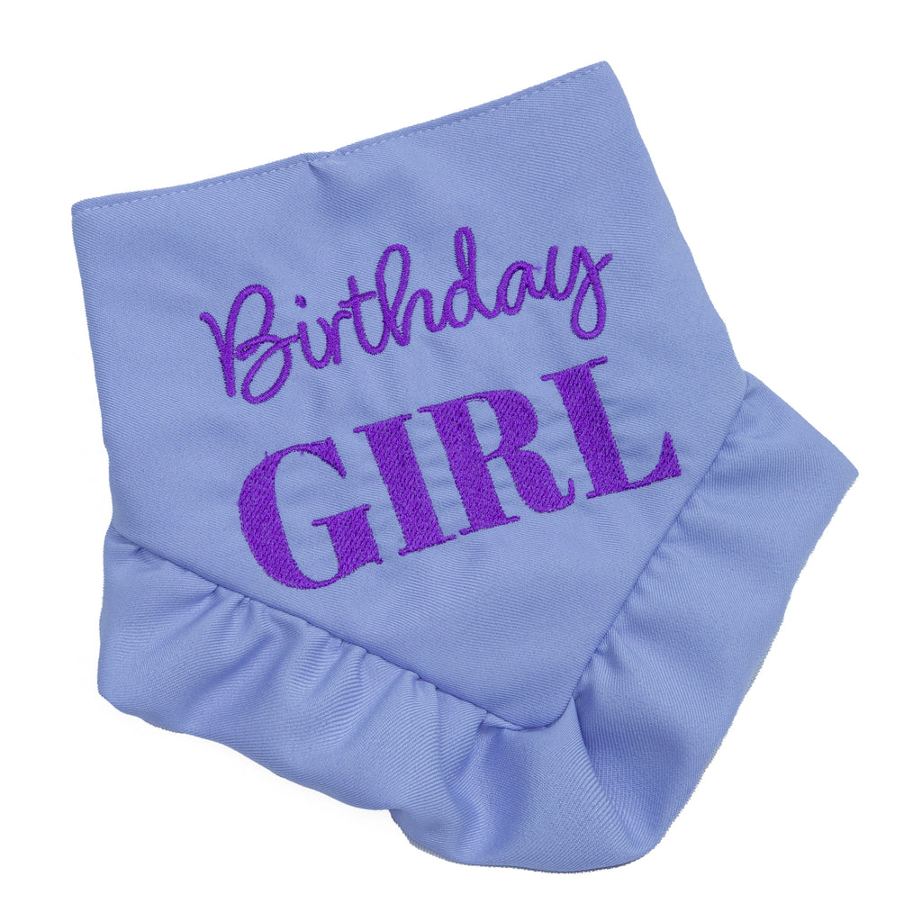 Bandana Birthday Girl Skirt Pink and Purple | Embroidered Pawty Time Pet Bandana for Dog & Cat with Snap