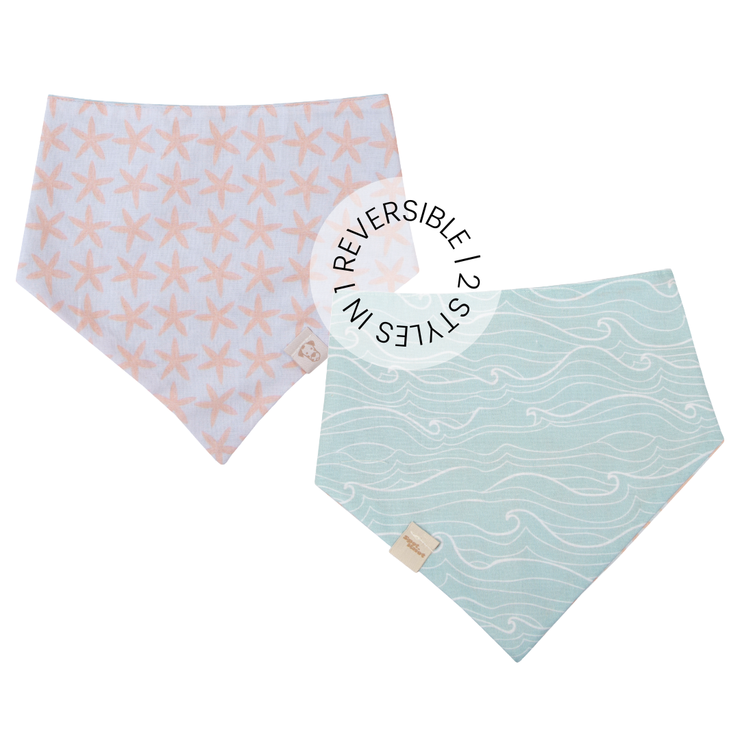 Dog & Cat Bandana Waves and Starfish | Sunny Day Collection - Summer (Double Sides & Snap on)