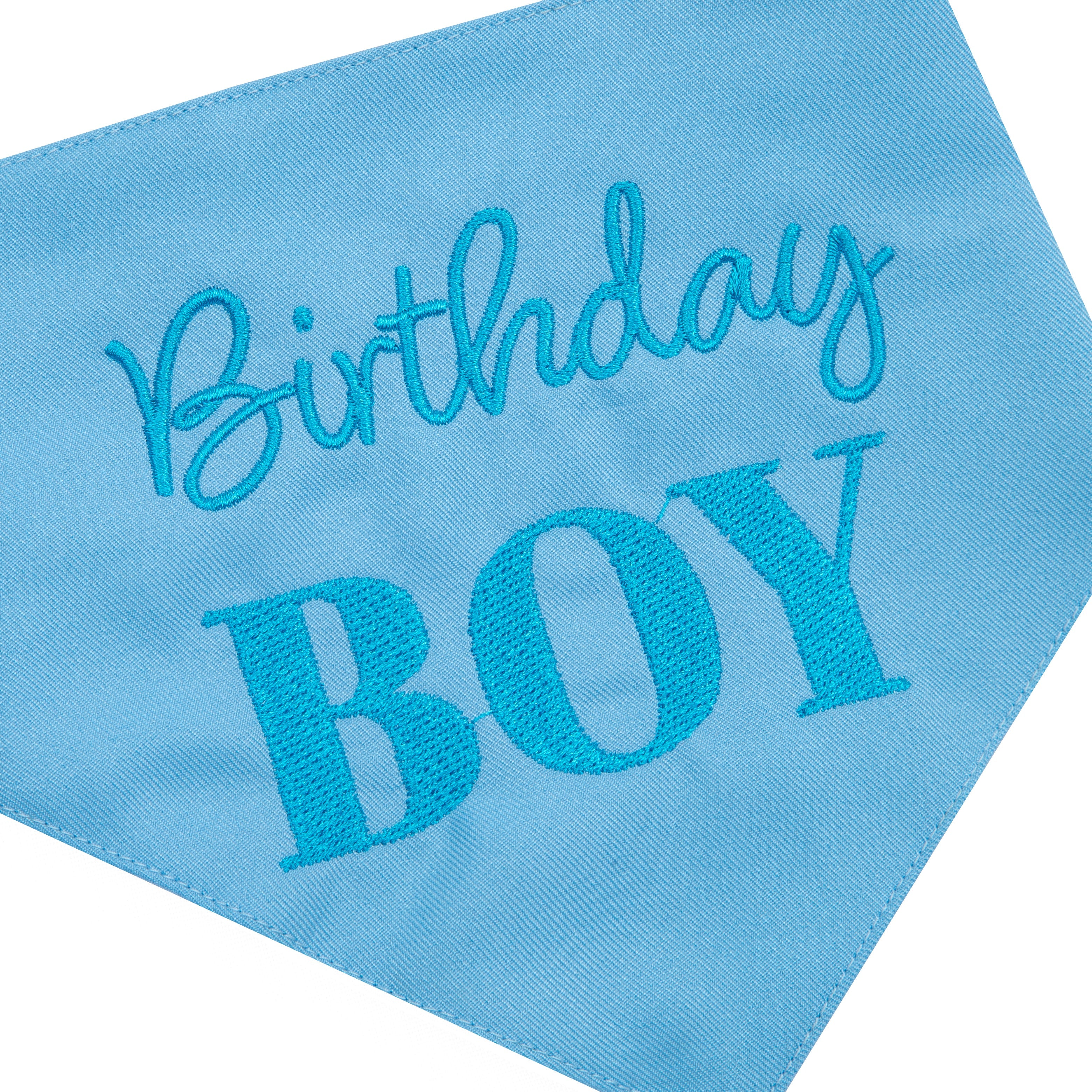 Bandana Birthday Boy Blue and Green | Embroidered Pawty Time Pet Bandana for Dog & Cat with Snap