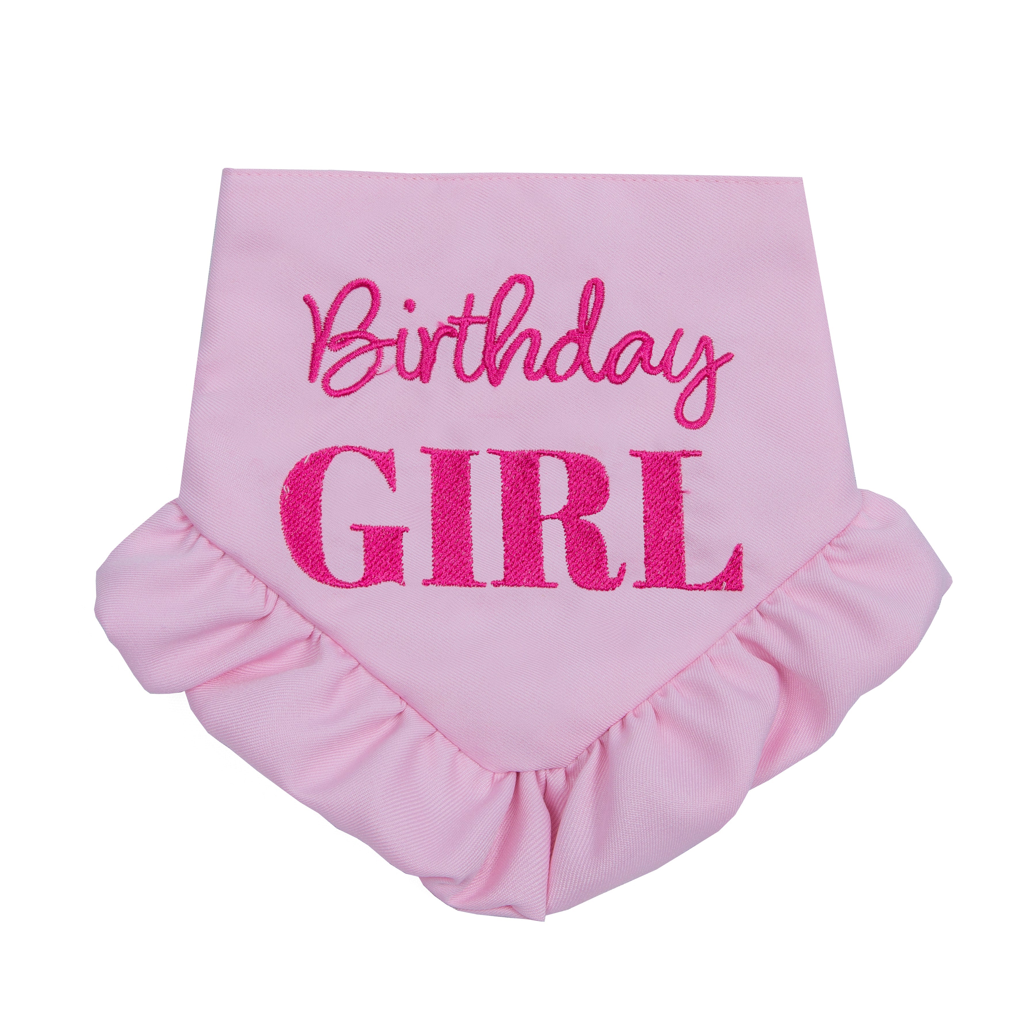 Bandana Birthday Girl Skirt Pink and Purple | Embroidered Pawty Time Pet Bandana for Dog & Cat with Snap