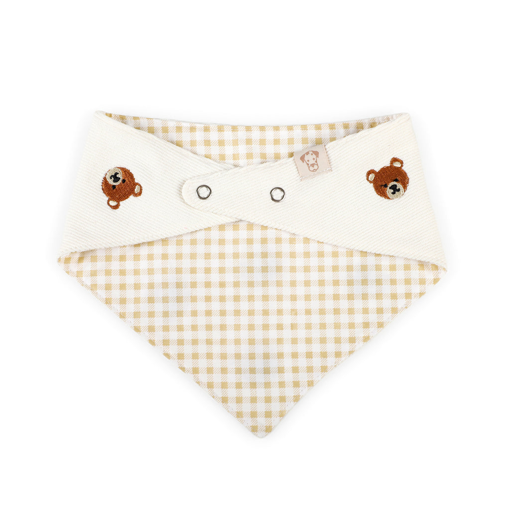 Pet Bandana Ribbed Knit Bear Embroidered | Reversible