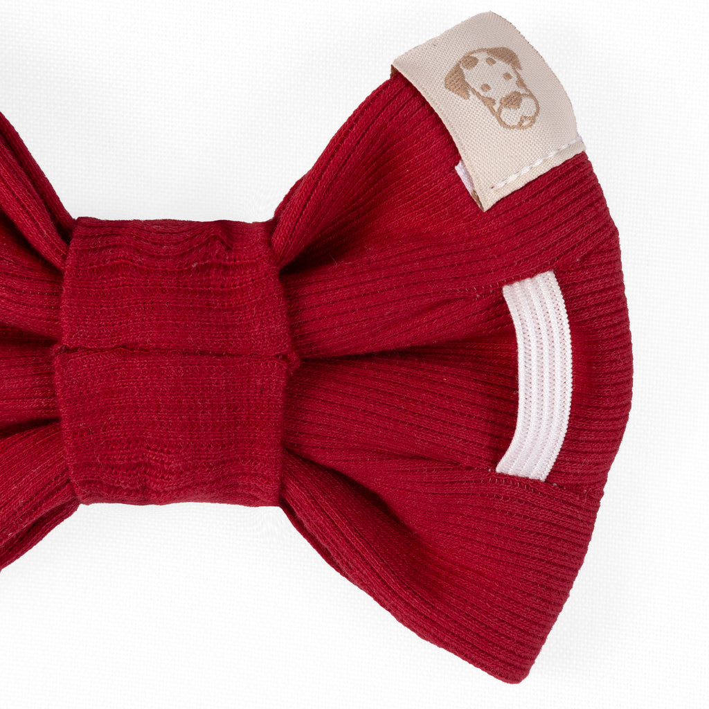 Pet Bow Tie Rib Knit | Red (Slip on collar)