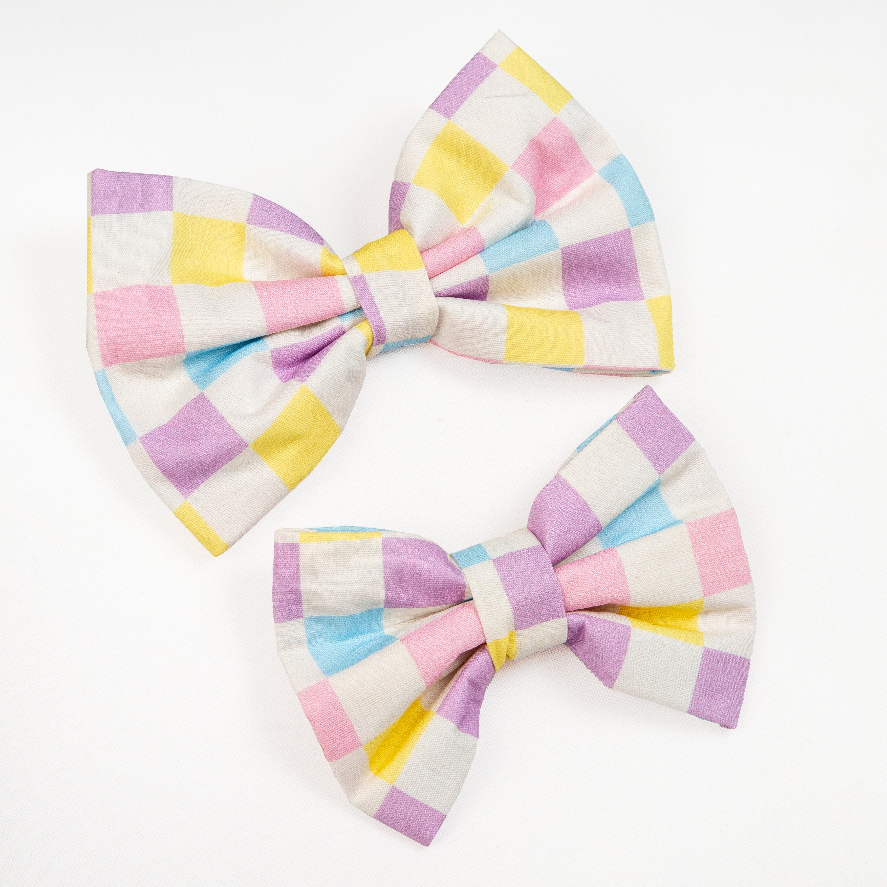Spring Checkered Dog Bowtie - Bright and Colorful