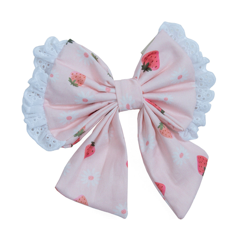Pet Sailor Bow Strawberry Field with Ruffle | Sunny Day Collection - Summer  (Slip on collar)